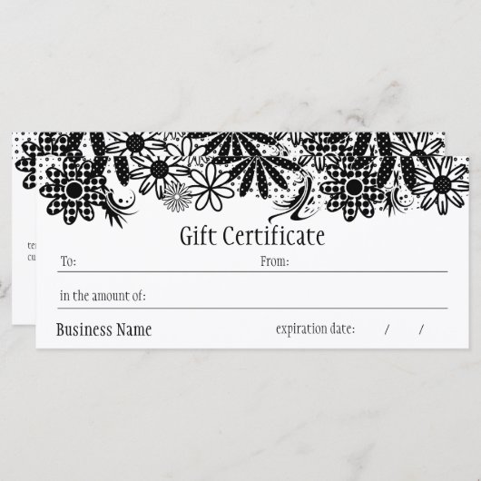 Carte Certificat cadeau en pointillé noir et blanc (Devant / Derrière)