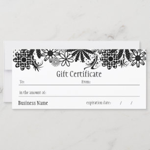 Carte Certificat cadeau en pointillé noir et blanc