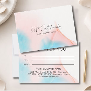 Carte Certificat-cadeau encre aquarelle