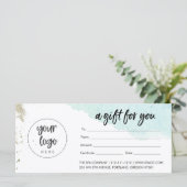 Carte Certificat-Cadeau Entreprise Aqua Gold avec logo (Debout devant)