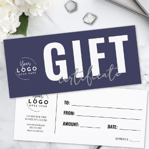 Carte Certificat Cadeau Entreprise Bleu Marine Logo