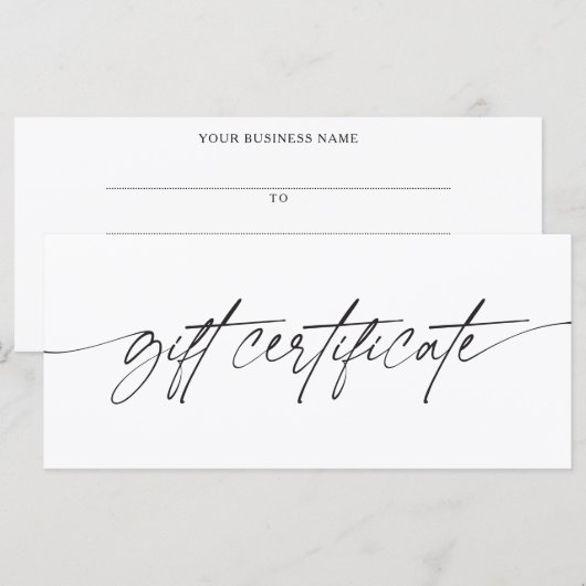 Carte Certificat Cadeau Entreprise Écriture Moderne Tend (Devant / Derrière)