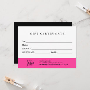 Carte Certificat Cadeau Entreprise Élégant Moderne Perso