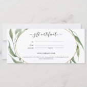 Carte Certificat Cadeau Entreprise Feuille Cadre Vert (Dos)