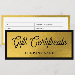 Carte Certificat Cadeau Entreprise Or Noir