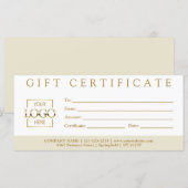 Carte Certificat Cadeau Entreprise Personnalisé Élégant  (Devant / Derrière)