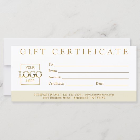 Carte Certificat Cadeau Entreprise Personnalisé Élégant  (Devant)