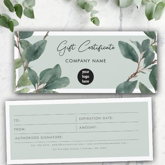 Carte Certificat cadeau Eucalyptus Business Logo