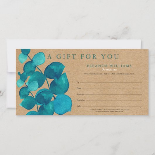 Carte Certificat cadeau Eucalyptus Rustic Kraft (Devant)