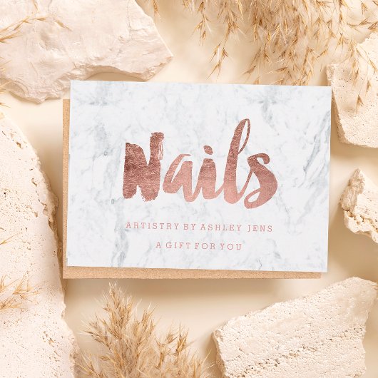 Carte Certificat cadeau faux chic rose or Nails marbre
