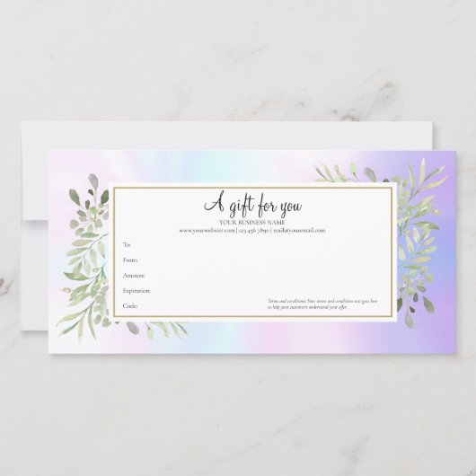 Carte Certificat cadeau Feuille Holographique Spring (Devant)