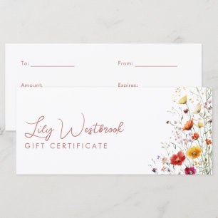 Carte Certificat Cadeau Fleur Sauvage Aquarelle Rose Mod