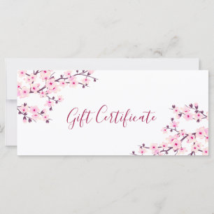 Carte Certificat Cadeau Fleurs de Cerisier Rose Blanc