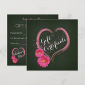 Carte Certificat Cadeau Fleurs de Coeur Rose pour la Sai (Devant / Derrière)