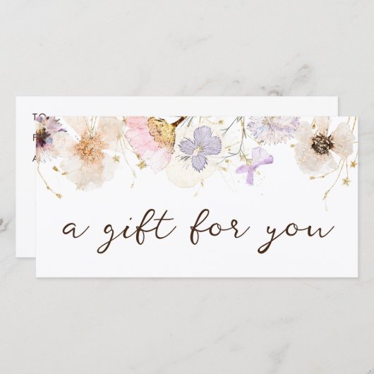 Carte Certificat cadeau fleurs séchées (Devant / Derrière)