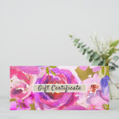 Carte Certificat Cadeau Floral Or Rose Violet Pop (Debout devant)