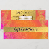 Carte Certificat cadeau Fuchsia Pink Orange & Gold India (Devant / Derrière)