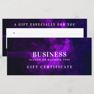 Carte Certificat Cadeau Fumée Violette Sombre et Mystéri