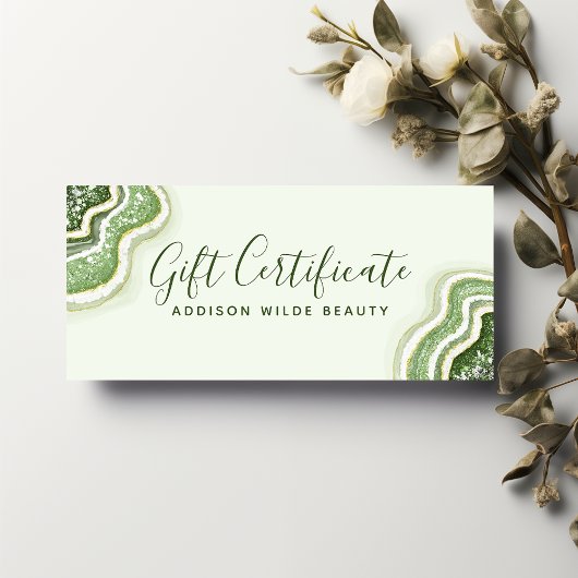 Carte Certificat Cadeau Géode d'Agate Vert Émeraude Pail