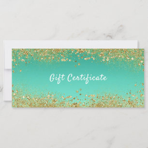 Carte Certificat Cadeau Glamour Doré Pailleté & Bleu Aqu