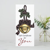 Carte Certificat cadeau Gold Bell Dark Red Ribbon (Debout devant)