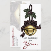 Carte Certificat cadeau Gold Bell Dark Red Ribbon (Devant / Derrière)