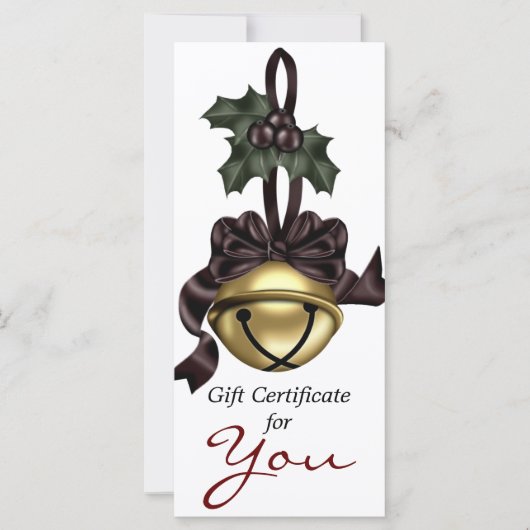 Carte Certificat cadeau Gold Bell Dark Red Ribbon (Devant)