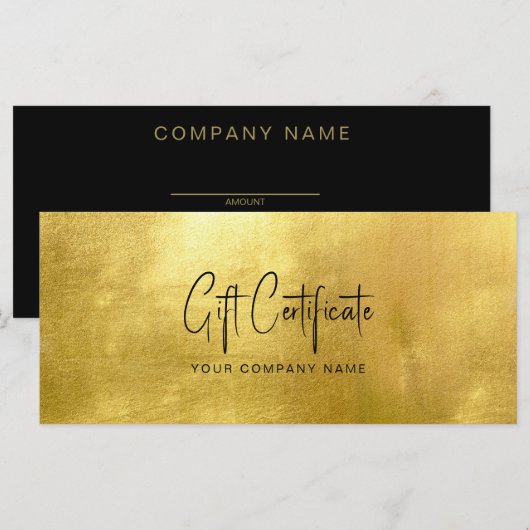 Carte Certificat cadeau Gold & Black (Devant / Derrière)