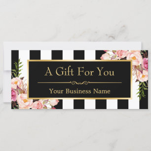 Carte Certificat cadeau Gold Floral Bandes noires et bla