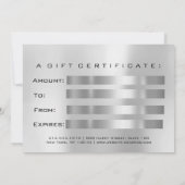 Carte Certificat cadeau Gris Argent Lash Beauty Maquilla (Dos)