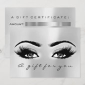 Carte Certificat cadeau Gris Argent Lash Beauty Maquilla (Devant / Derrière)