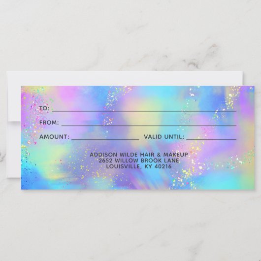 Carte Certificat cadeau Holographique Opal Iridescente (Dos)