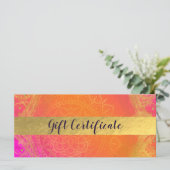Carte Certificat-cadeau indien Fuchsia Rose Orange et Or (Debout devant)
