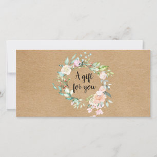 Carte Certificat Cadeau Kraft Guirlande de Roses Rustiqu
