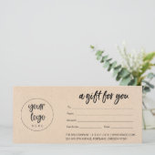 Carte Certificat cadeau Kraft Modern Business avec logo (Debout devant)