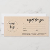 Carte Certificat cadeau Kraft Modern Business avec logo (Devant)