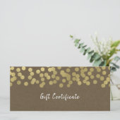 Carte Certificat Cadeau Kraft Rustique Chic Moderne Or (Debout devant)