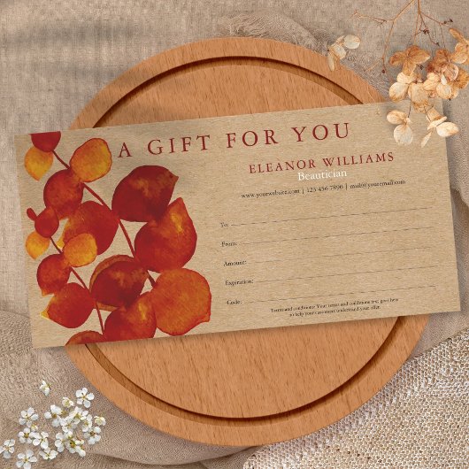 Carte Certificat Cadeau Kraft Rustique Eucalyptus