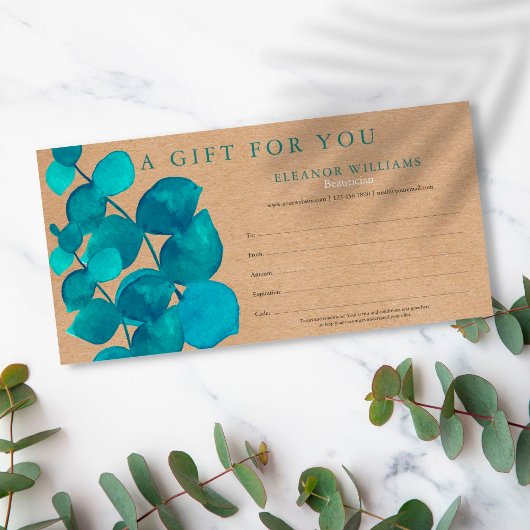 Carte Certificat-cadeau Kraft Rustique Eucalyptus