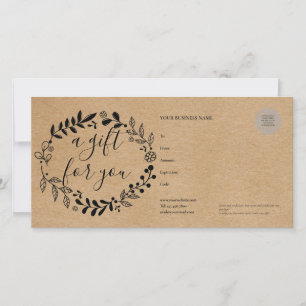 Carte Certificat Cadeau Kraft Rustique Guirlande de Bois