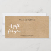 Carte Certificat Cadeau Kraft Rustique Moderne Simple (Devant)