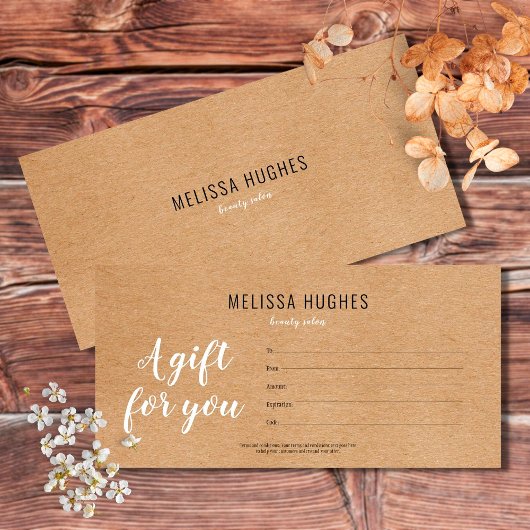 Carte Certificat Cadeau Kraft Rustique Moderne Simple