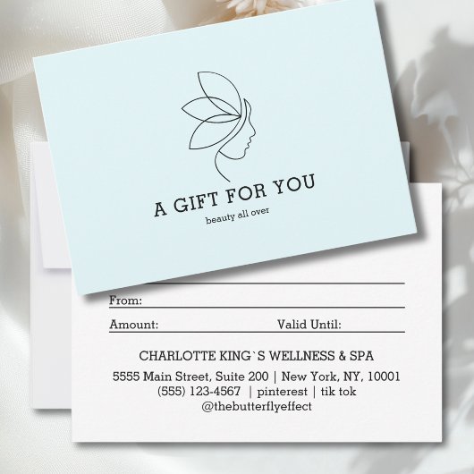 Carte Certificat Cadeau Ligne de Beauté Féminine Bleu