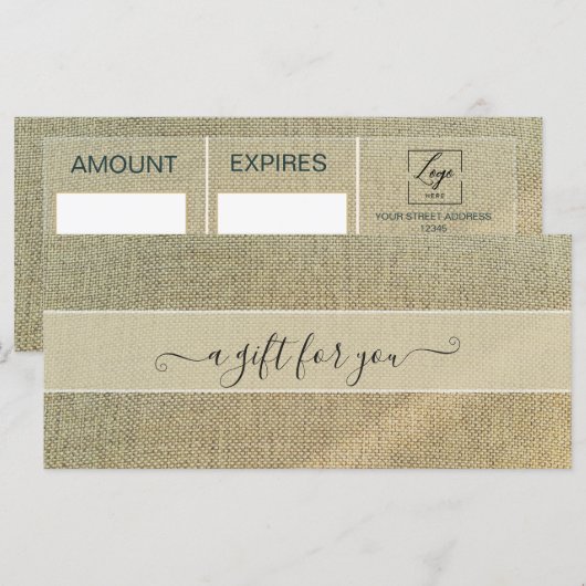 Carte Certificat Cadeau Lin Beige Rustique (Devant / Derrière)