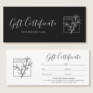 Carte Certificat Cadeau Logo Script Minimaliste Noir