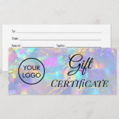 Carte certificat cadeau logo texture opale (Devant / Derrière)