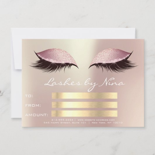 Carte Certificat Cadeau Lux Lashes Rose Gold Rose Makeup (Devant)