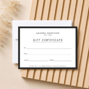 Carte Certificat Cadeau Luxe Minimaliste Blanc