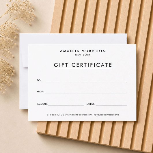 Carte Certificat Cadeau Luxe Minimaliste Blanc