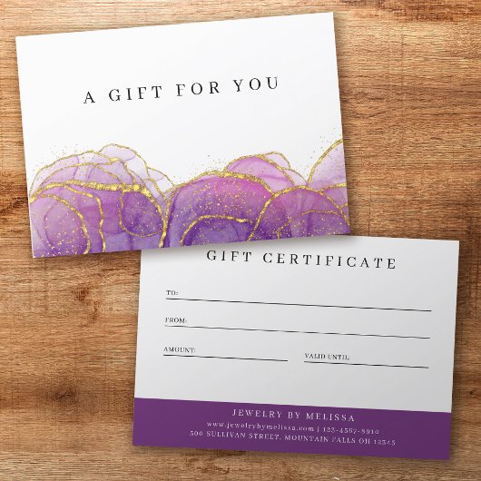 Carte Certificat cadeau Luxe Purple Gold Business